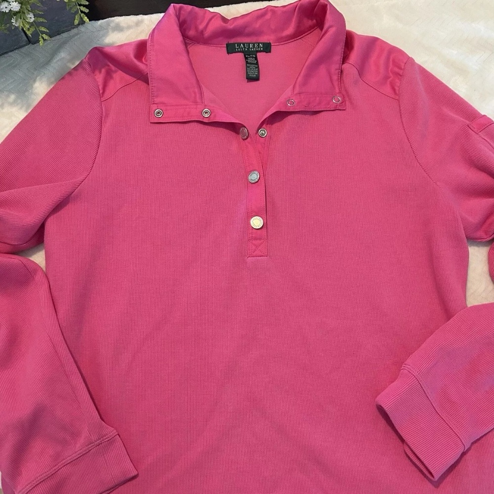 Lauren Ralph Lauren Womens Pullover Sweatshirt Pink Long Sleeve Pockets Collar L